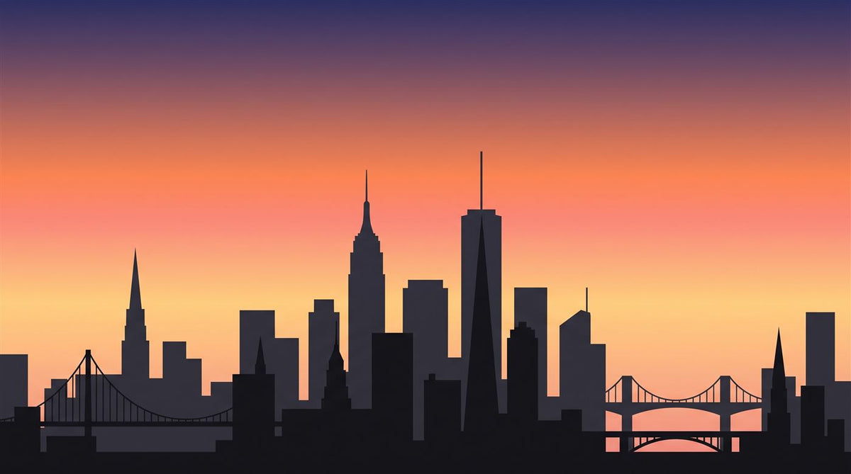 Mural Skyline Minimalista al Atardecer (muestra plana)