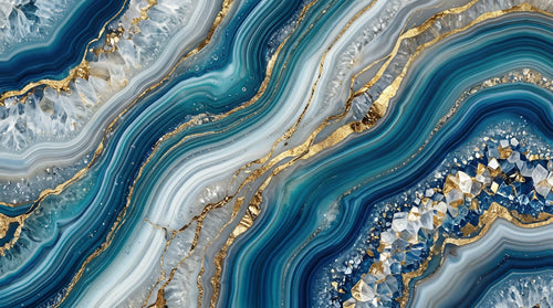 Mural Ágata Geoda en Azul Zafiro y Oro (diseño completo)