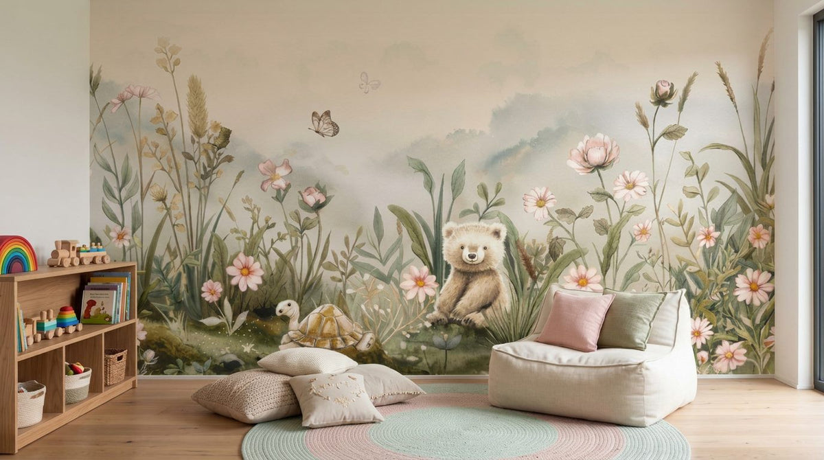 Mural Pradera de las Mariposas instalado en una habitación