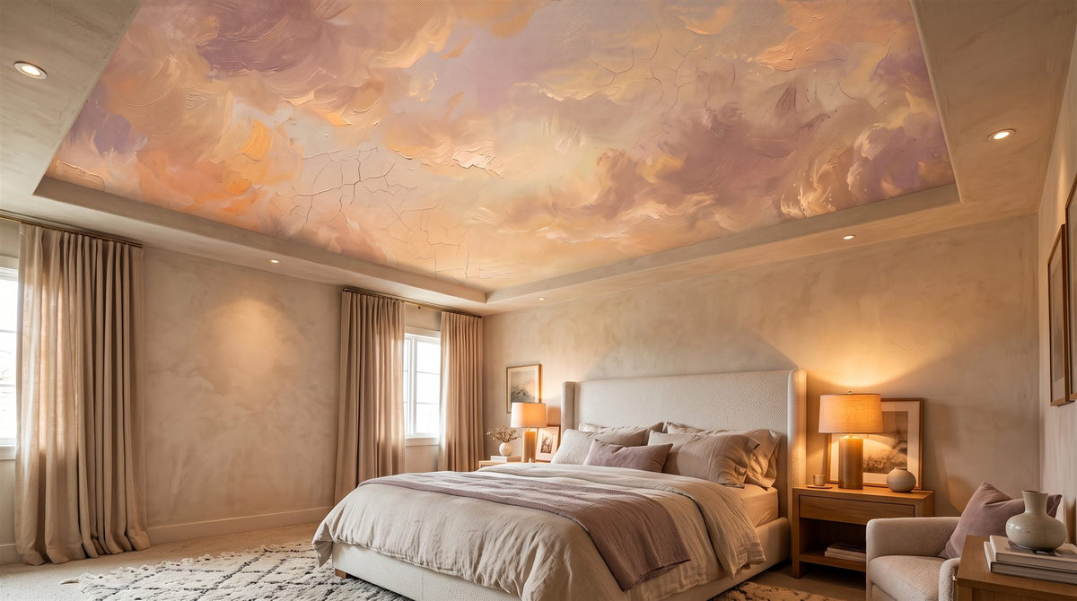 Mural de techo Atardecer de Turner en Albaricoque y Malva instalado