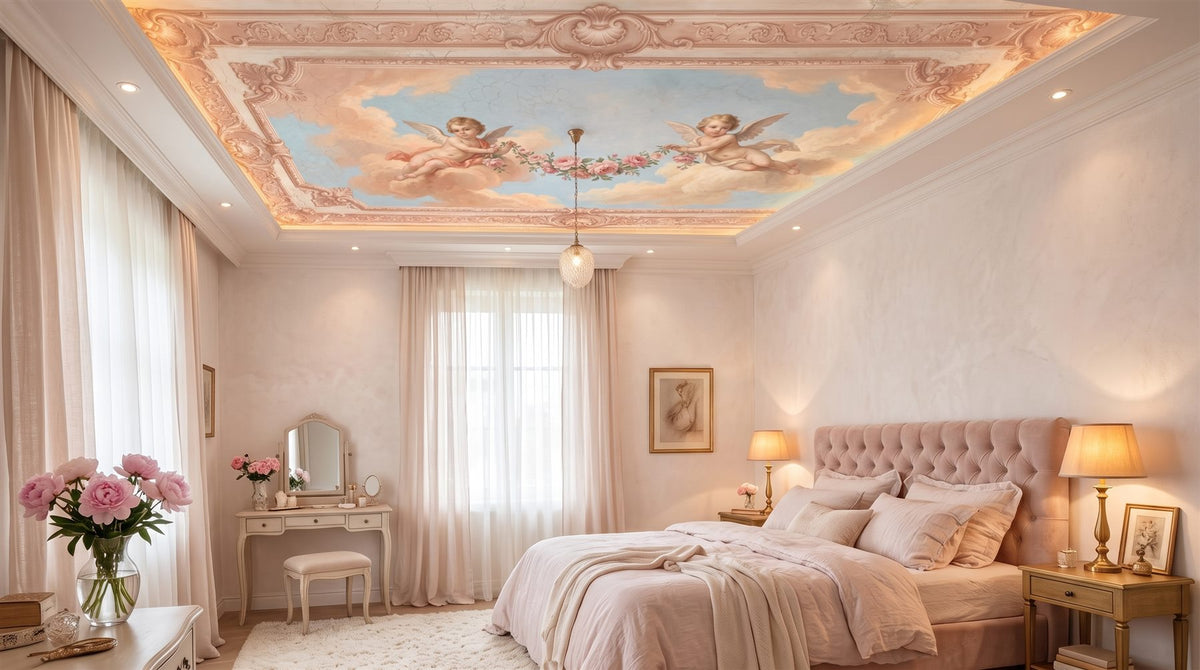 Mural de techo Fresco con Panel Rectangular en Rosa Palo instalado