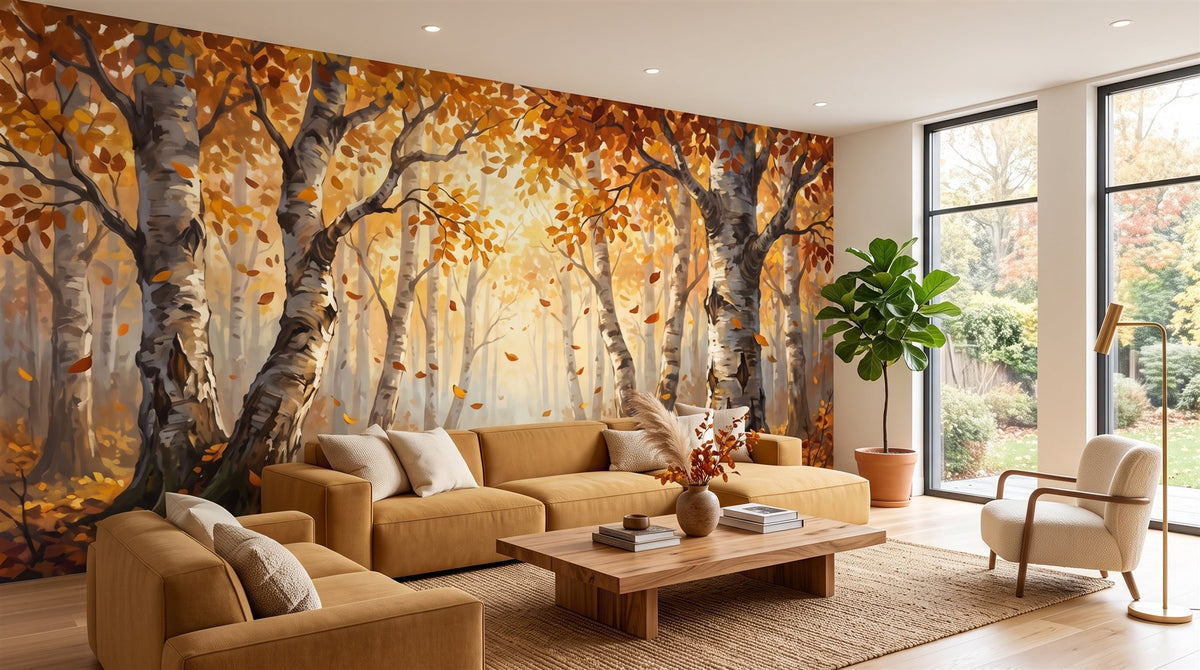 Mural Bosque de Abedules en Otoño instalado