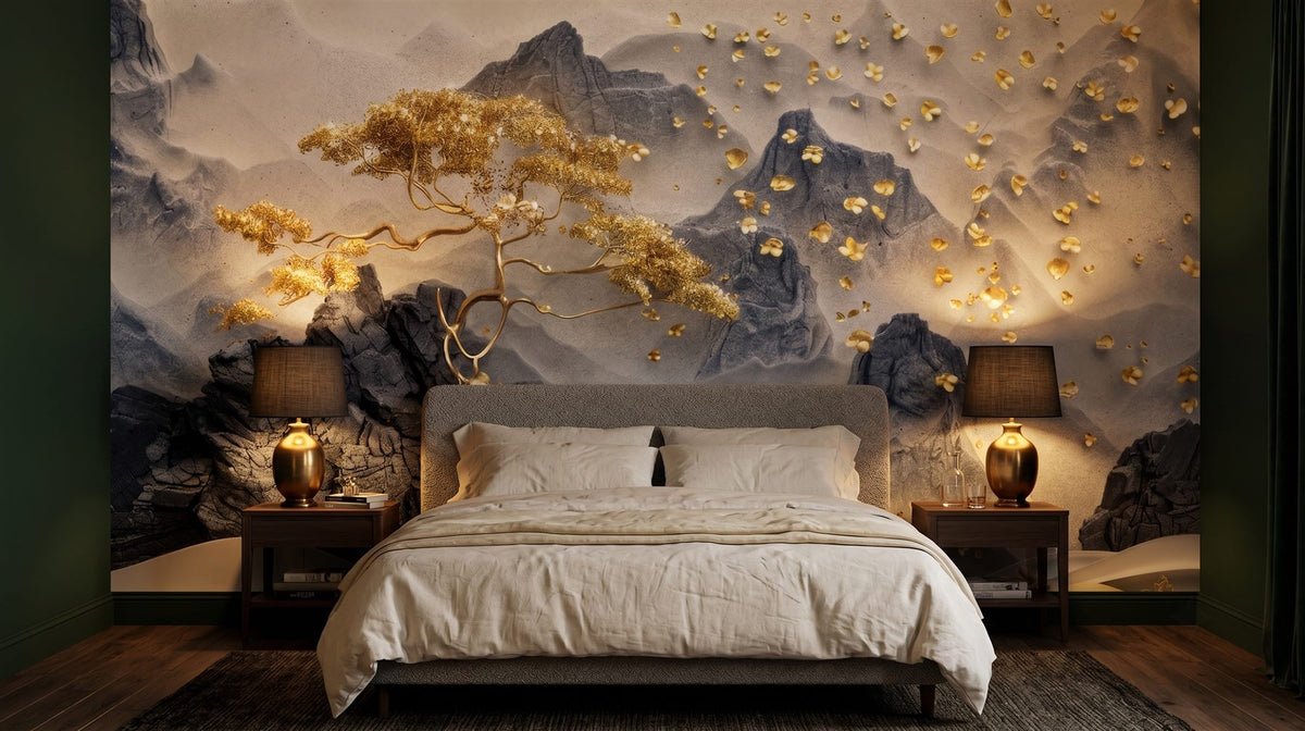 Mural Cascada de Jade y Oro I instalado