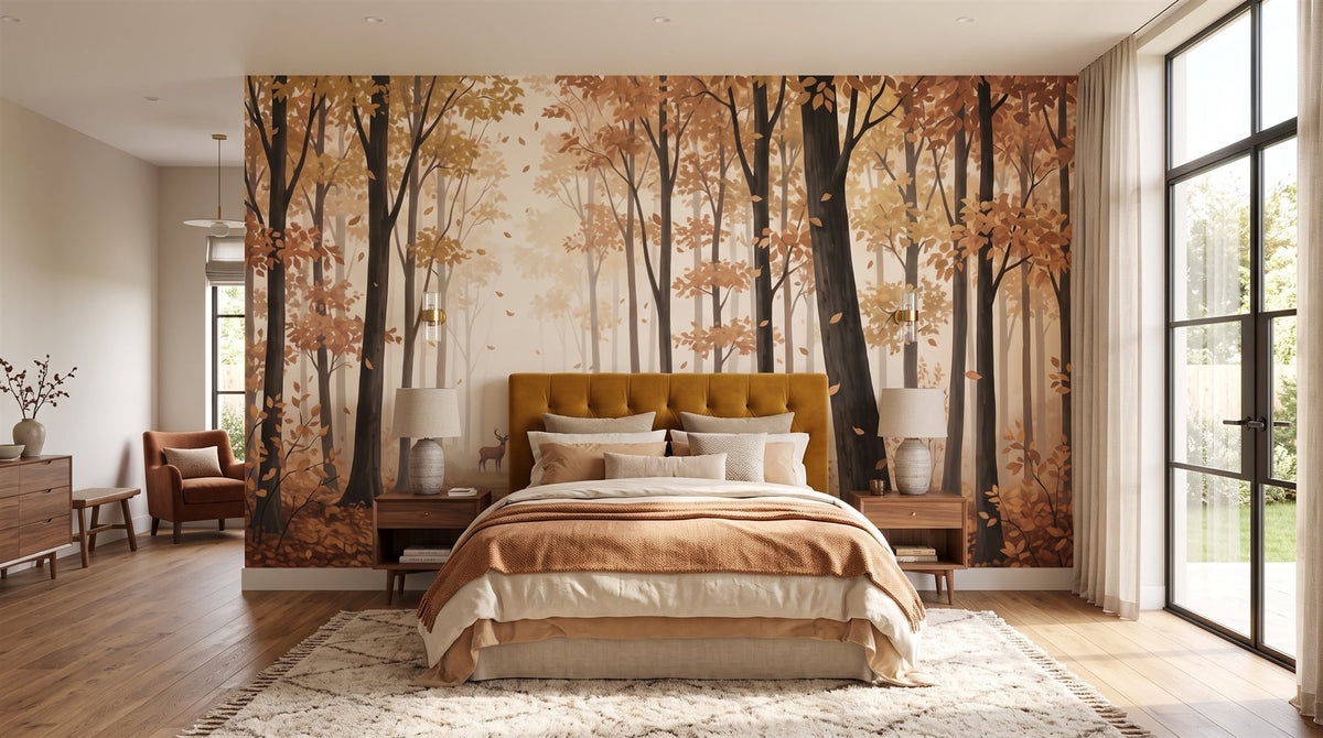 Mural Ciervo en el Bosque Otoñal instalado