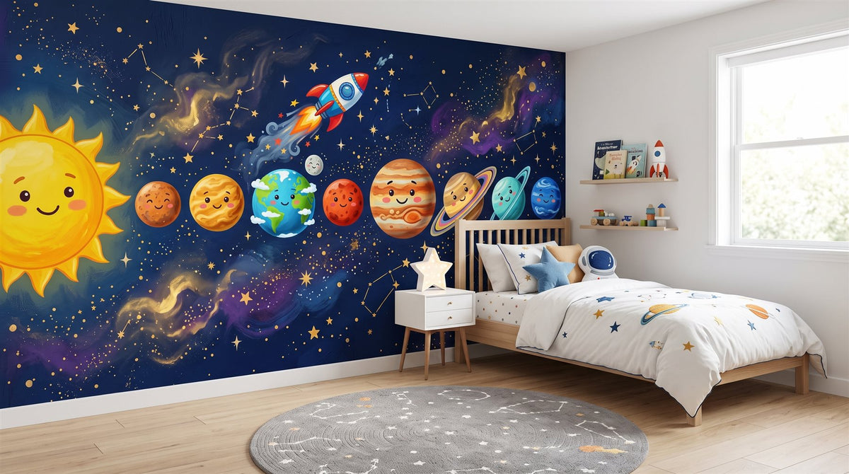 Mural Cohete entre Planetas instalado