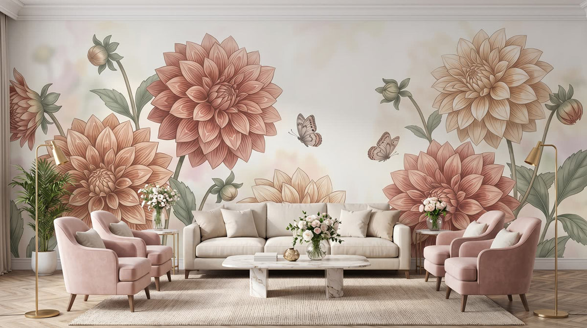 Mural Dalias en Rosa y Crema instalado