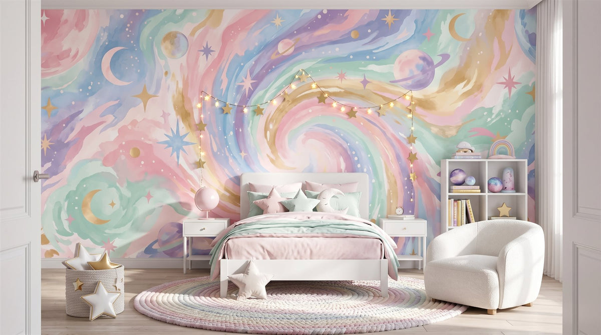Mural Galaxia Pastel instalado
