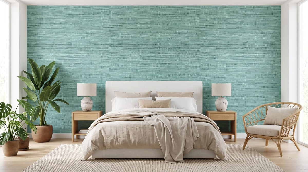 Mural Grasscloth Aguamarina instalado