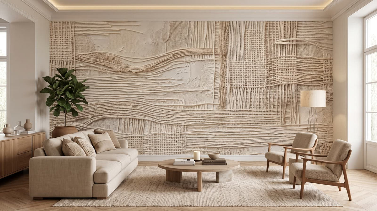Mural Hilos Tejidos en Relieve Crema instalado