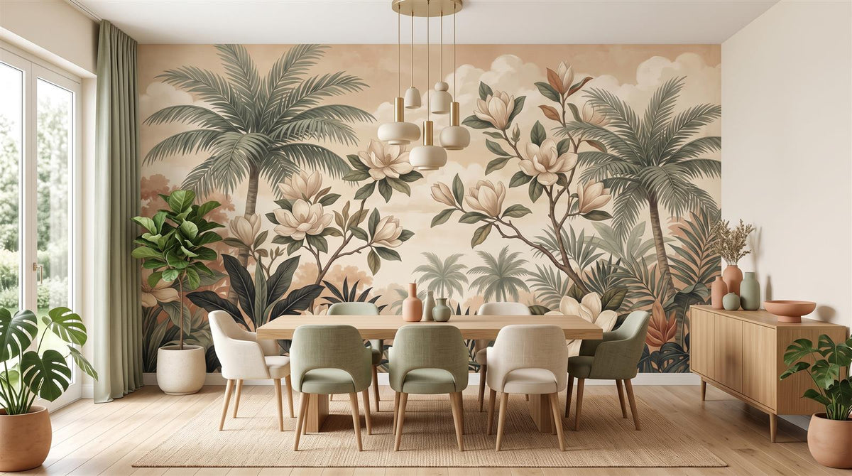 Mural Jardín de Magnolias y Palmeras instalado