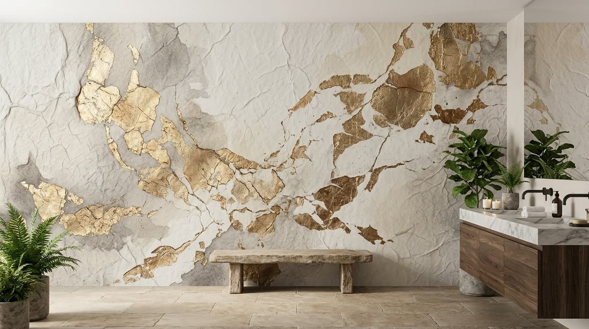 Mural Kintsugi en Oro y Blanco instalado
