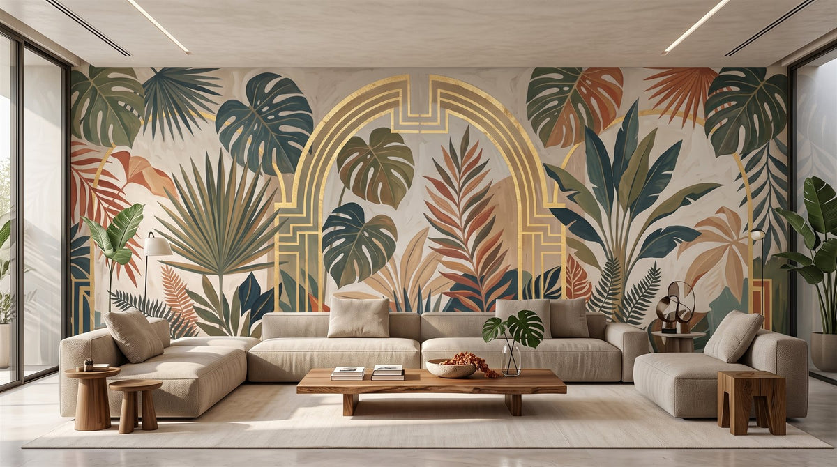 Mural Monstera y Arco Dorado instalado