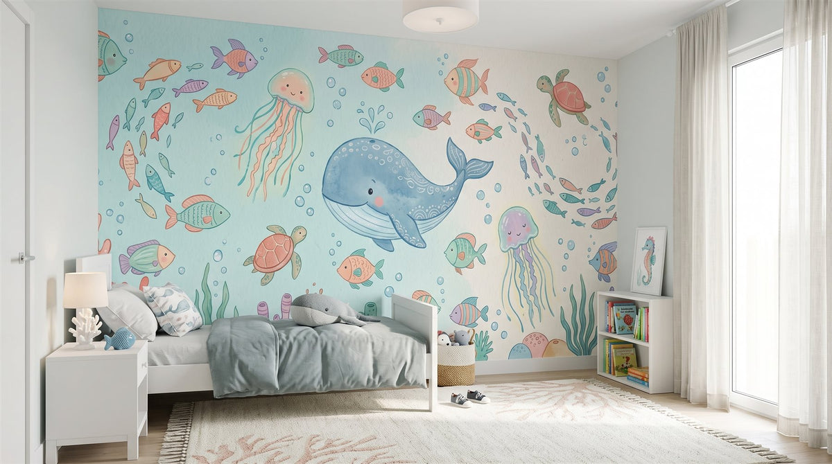 Mural Océano en Acuarela instalado