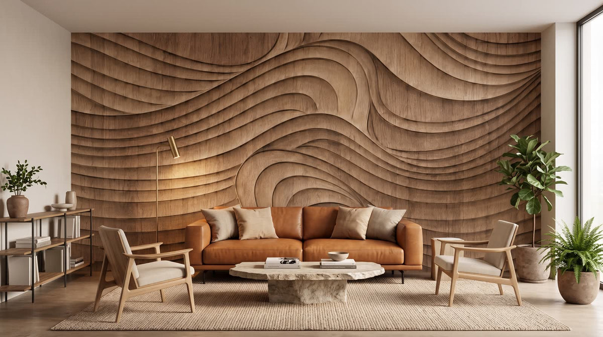 Mural Ondas de Madera en Nogal instalado