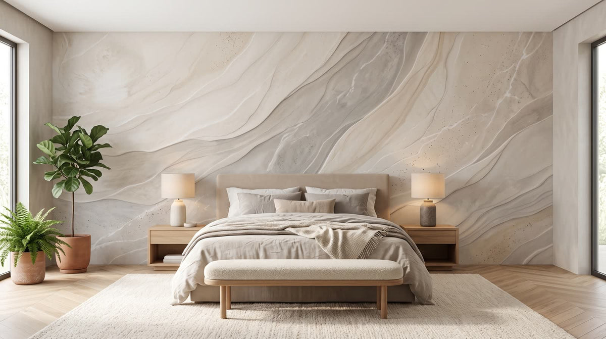 Mural Ondas Marmoleadas en Crema y Gris instalado