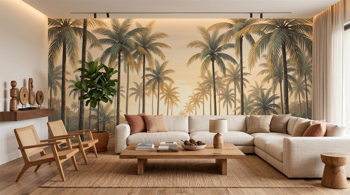 Mural Palmeral en Luz Dorada instalado