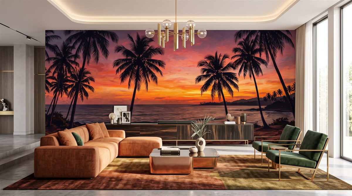 Mural Palmeras al Atardecer instalado