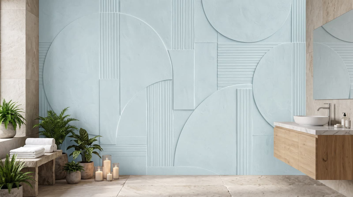 Mural Paneles Geométricos en Azul Cielo instalado
