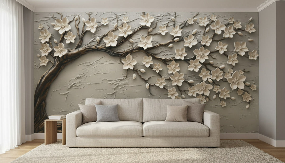 Mural Relieve de Flor de Cerezo instalado
