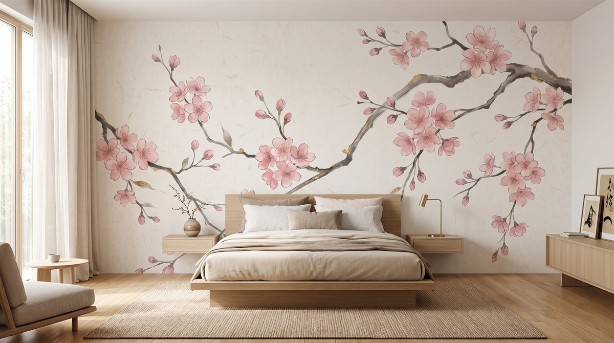 Mural Sakura en Crema y Rosa instalado