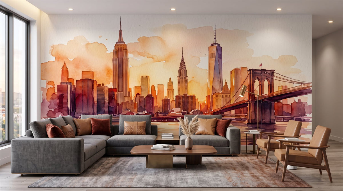 Mural Skyline de Nueva York al Atardecer instalado