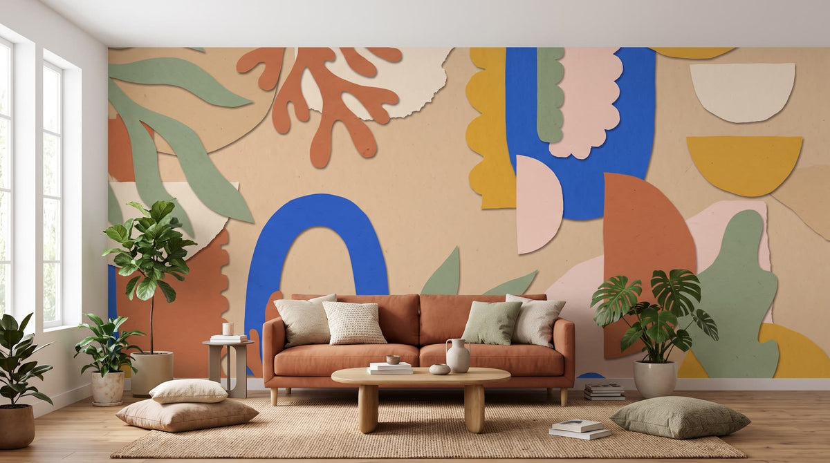 Mural Formas Orgánicas de Papel Recortado instalado en un salón